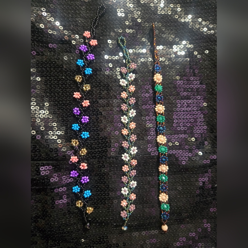 Floral Beaded Handmade Bracelets Sold By Each - Multicolor